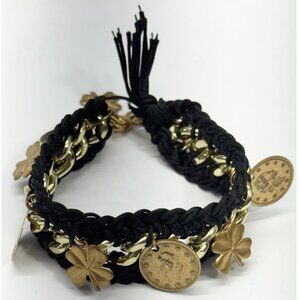 Vintage braided gold chain charm bracelet